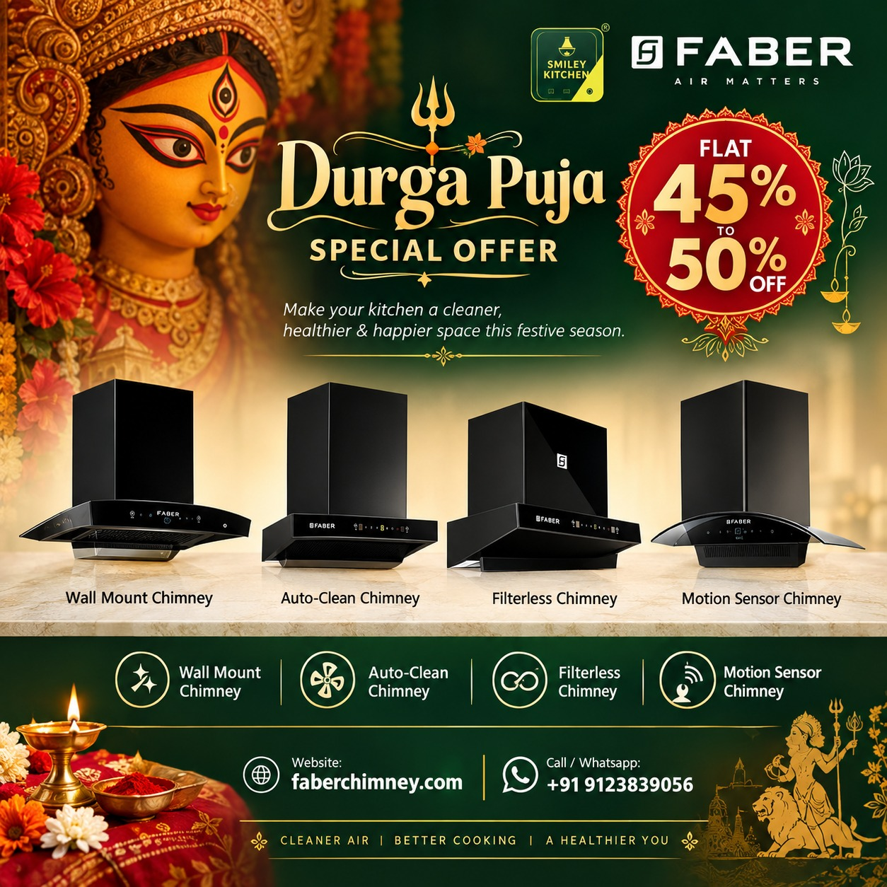 Durga Puja Special Offer on Faber Kitchen Chimneys at Smiley Kitchen Kolkata